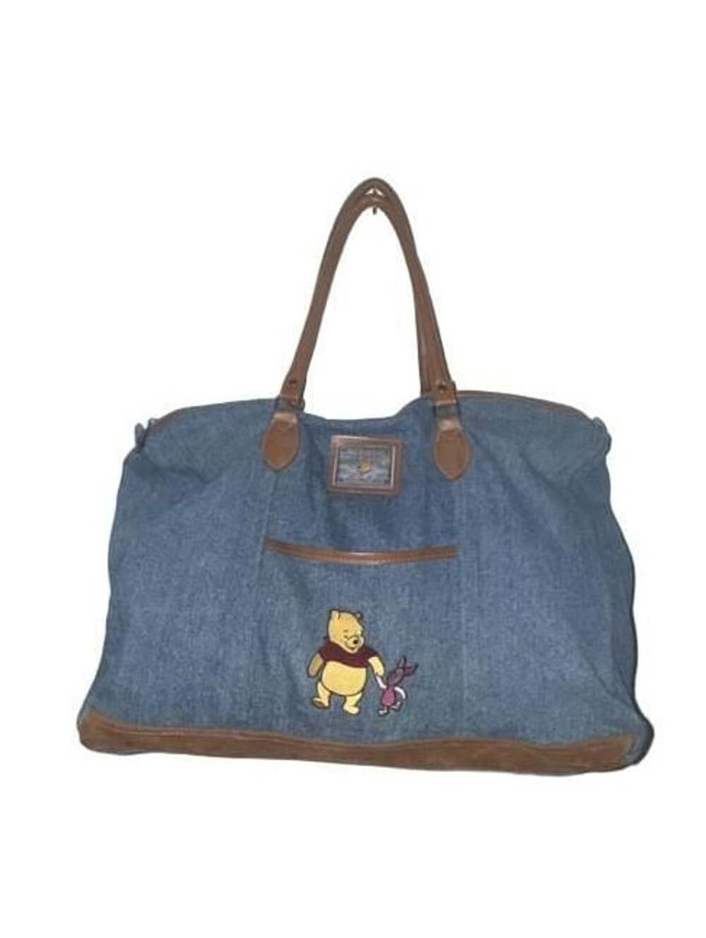 Vintage Winnie the Pooh Duffel Bag Blue Denim Travel Weekender Disney 90s